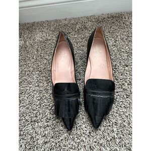Kate Spade Block Heel Black Patent Leather Pumps Shoes Fringe Size 9.5